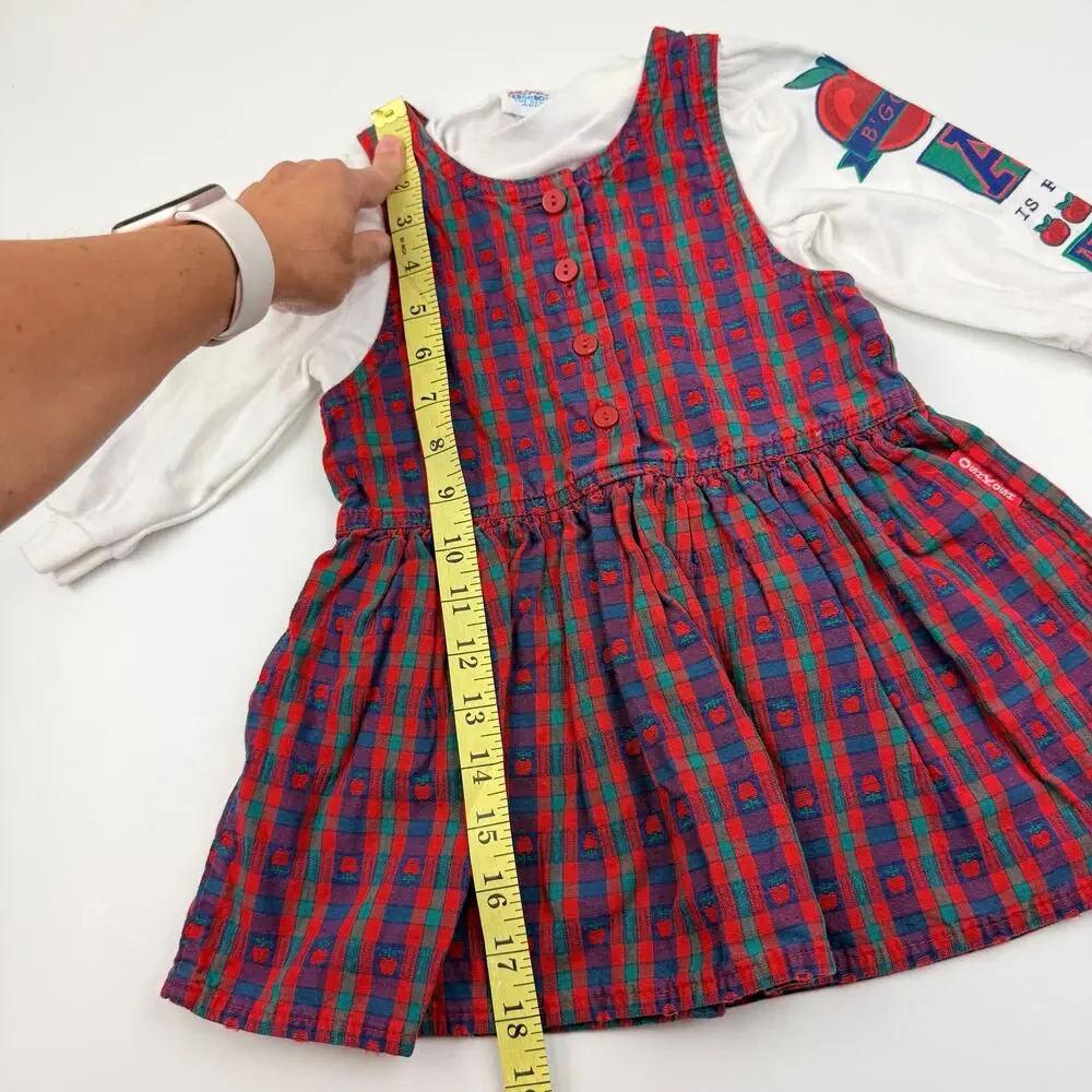 Vintage OshKosh Red Apple Jumper Dress & Shirt, Size 2T